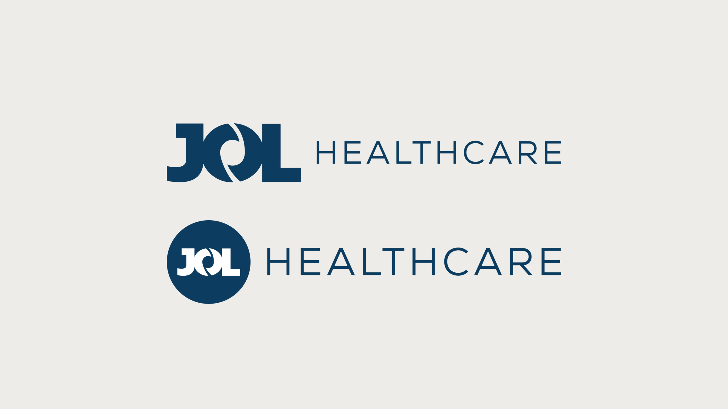 The JOL Healthcare logo in two blue lockups: the wordmark alone and the wordmark with a round badge.