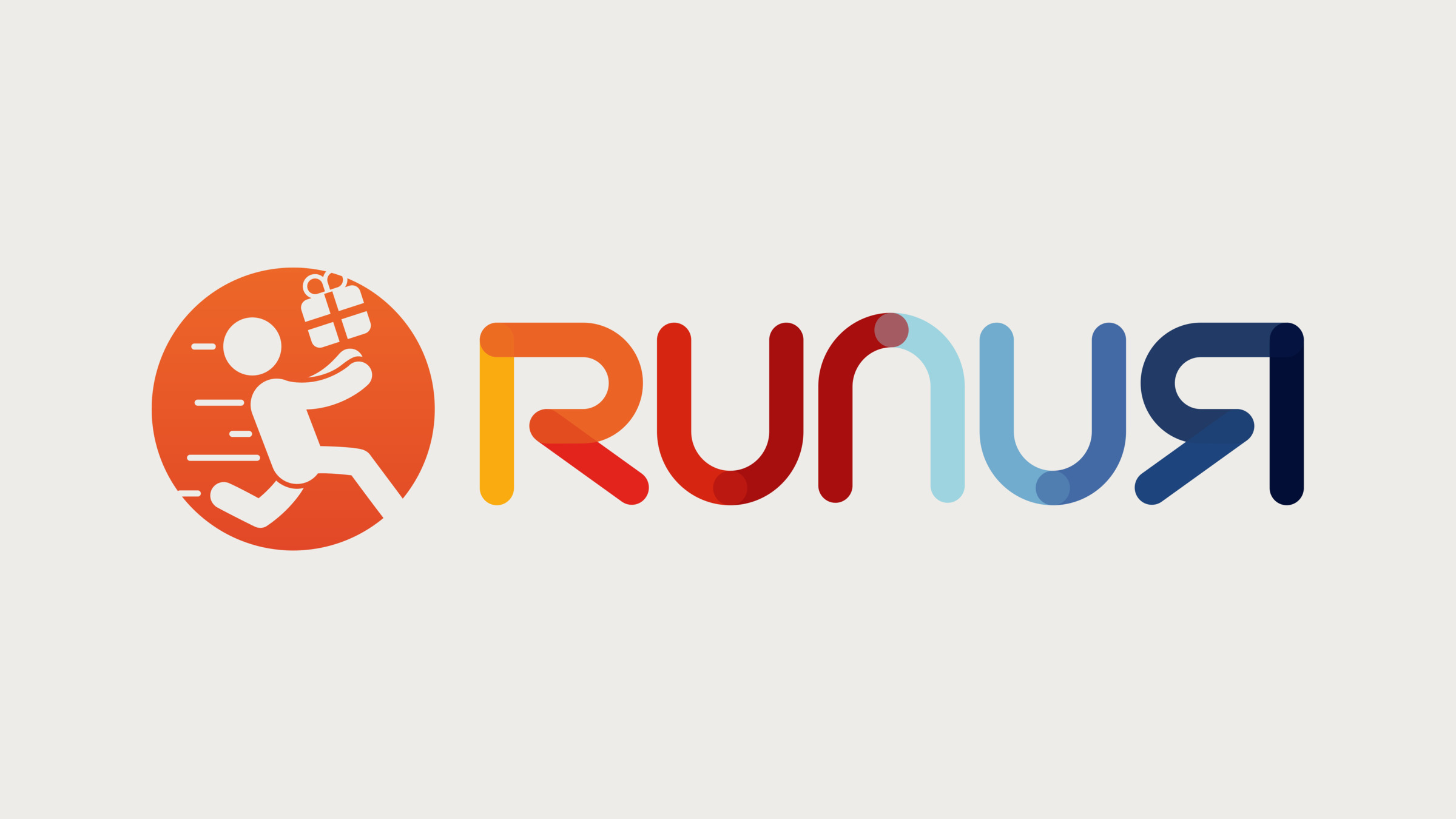 The Runur logo, an orange circle with a running figure holding a package beside the gradient wordmark, over five colored strokes.